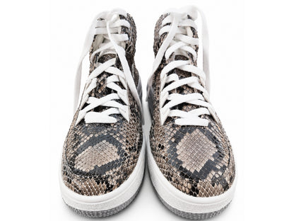 Natural Gray Python Snakeskin Leather High-Top Sneakers