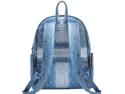 Metallic Blue Genuine Python Snakeskin Backpack: Convertible Laptop Backpacks