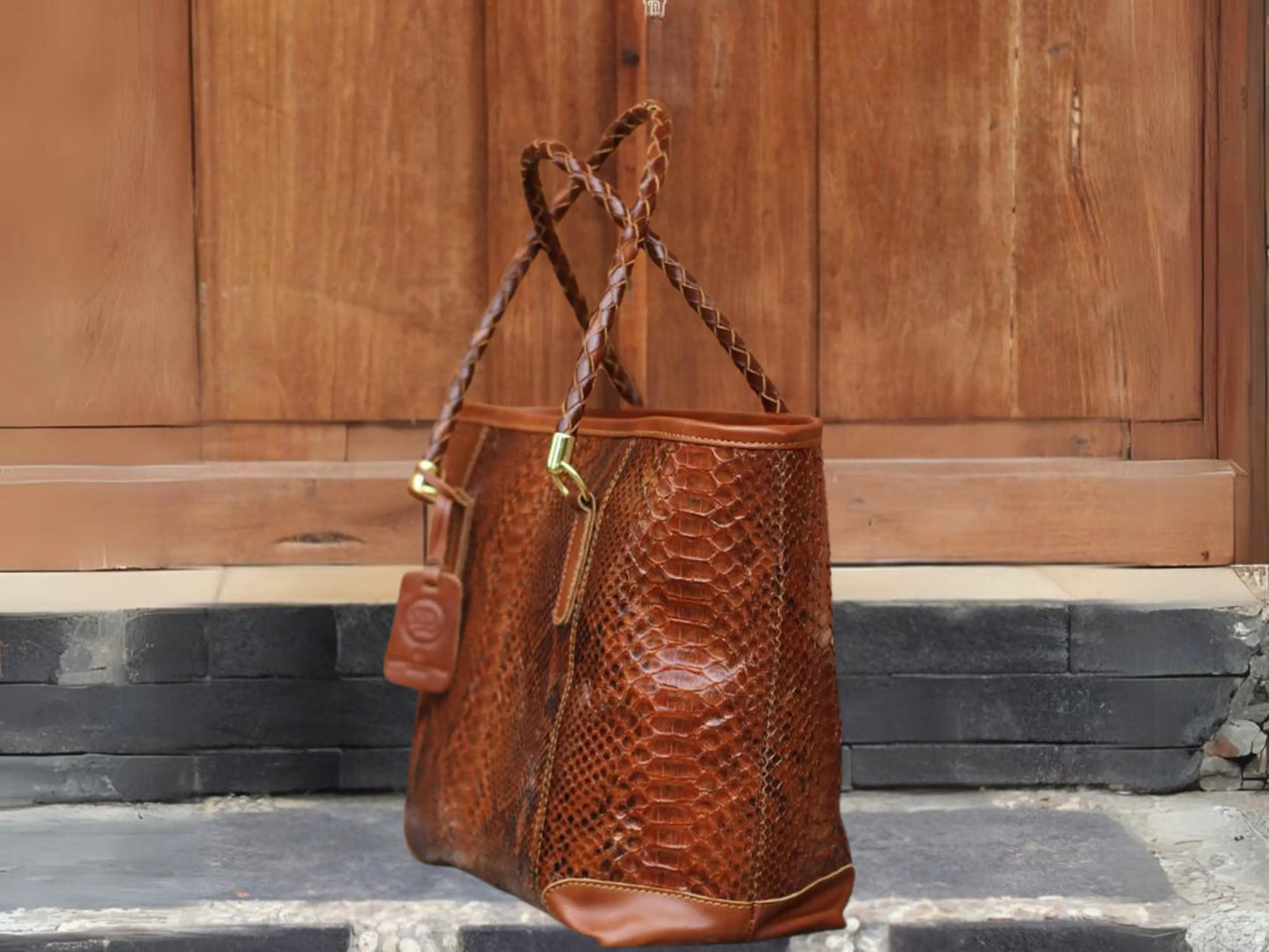 Brown Snakeskin Tote Bags Python Jacket by LFM Fashion