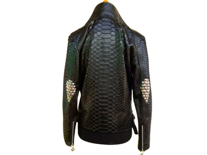 back view of Vintage Punk Leather Jacket | Real Python Snake Skin