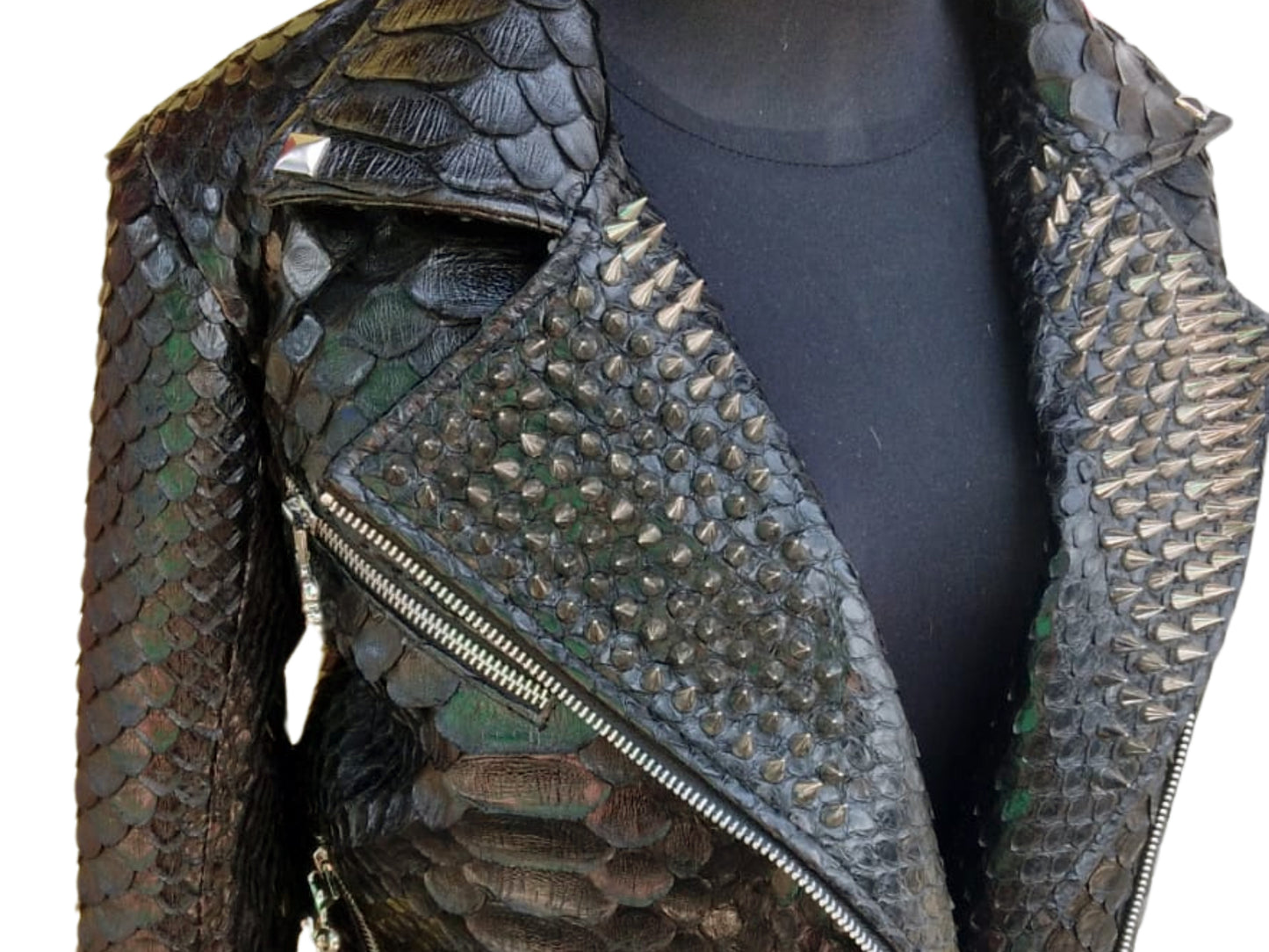 detail view of Vintage Punk Leather Jacket | Real Python Snake Skin