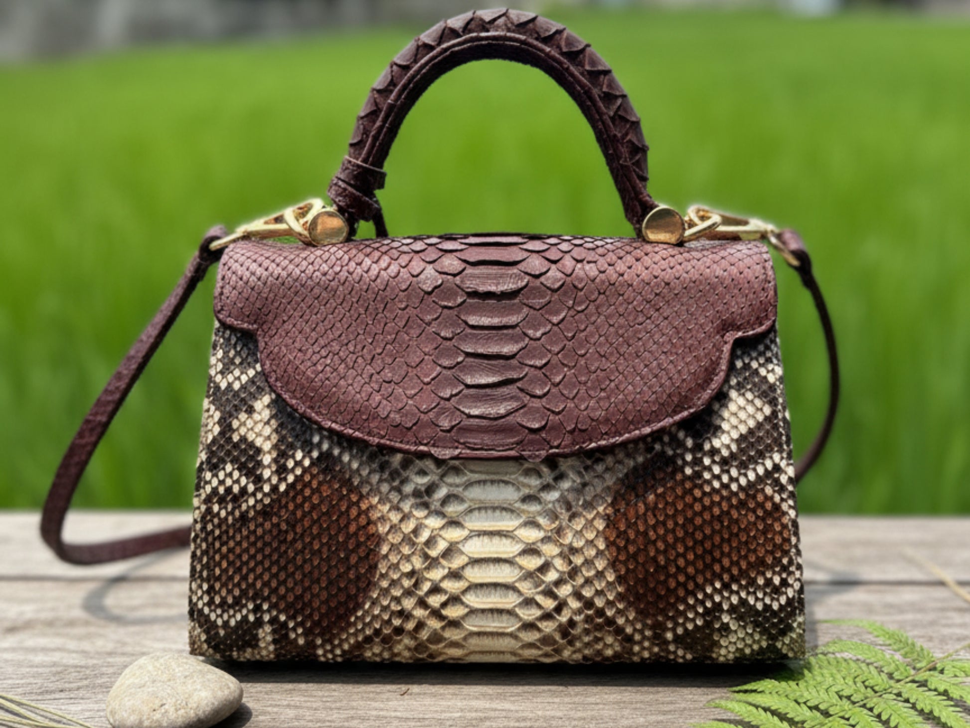 Brown Genuine Python Snakeskin Satchel Bag for Women: Exotic Leather Handbag