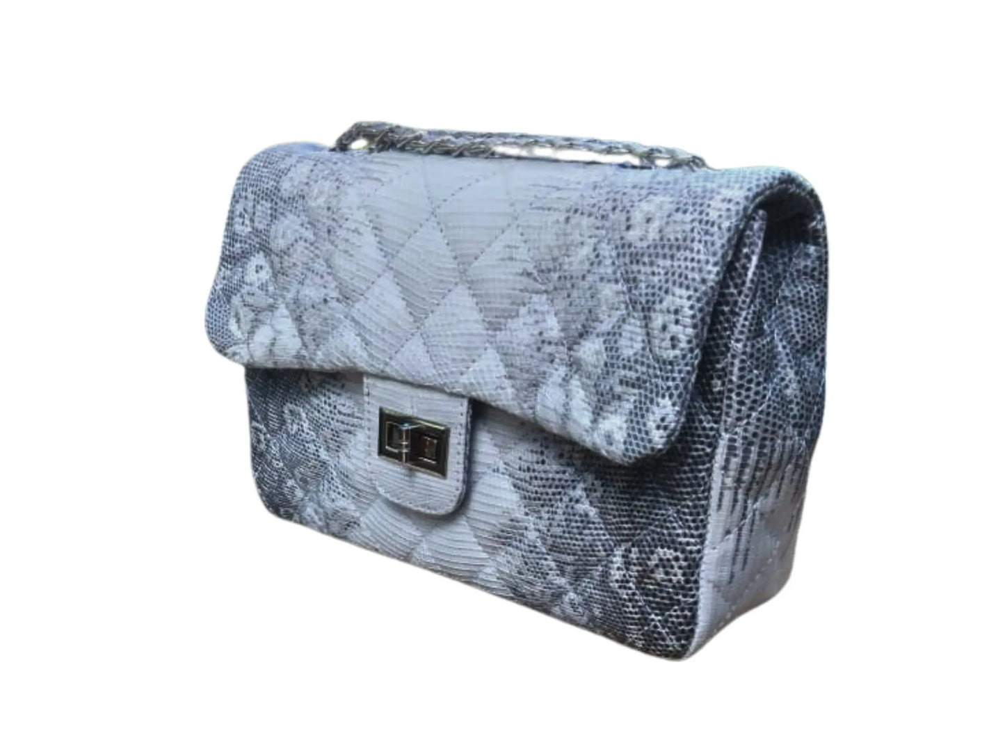 side view of Exotic Quilted Lizard Skin Bag