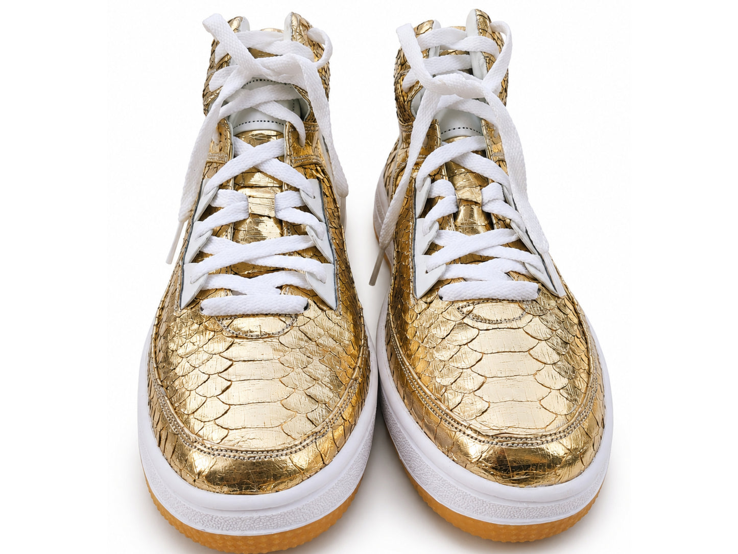Gold Python Snakeskin Leather High-Top Sneakers