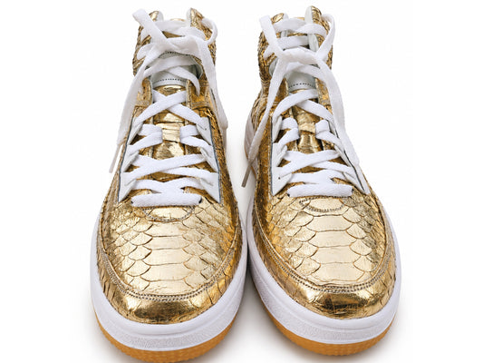 Gold Python Snakeskin Leather High-Top Sneakers