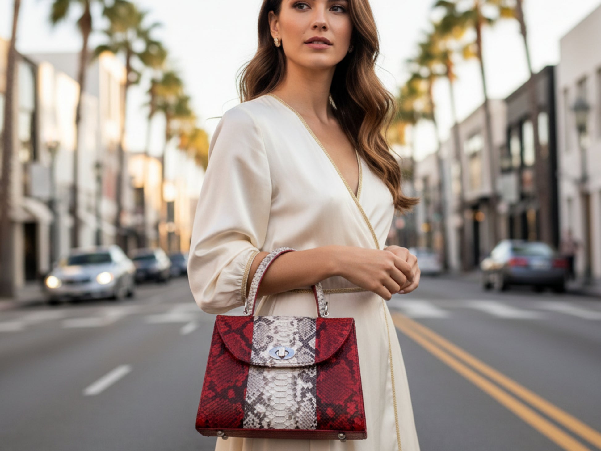 Genuine Python Leather Handbag: Elegant Structured Top Handle Purse for Women 