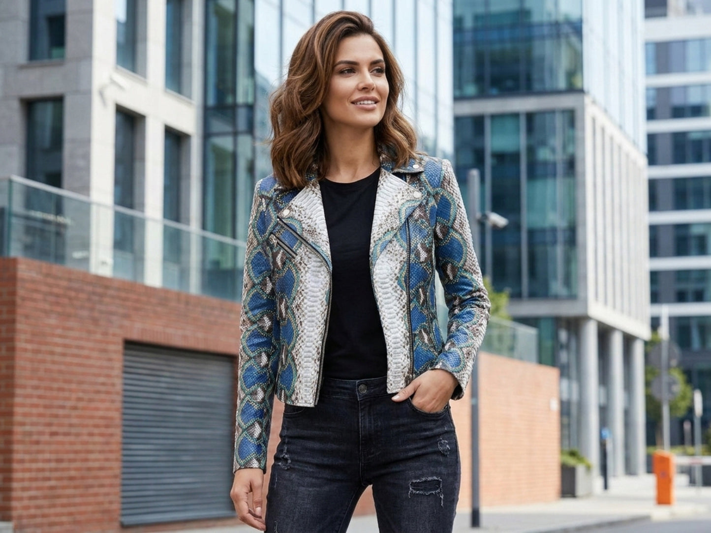Majestic Blue Python Snakeskin Leather Jacket