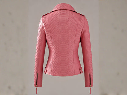 Rose Pink Python Snakeskin Leather Jacket