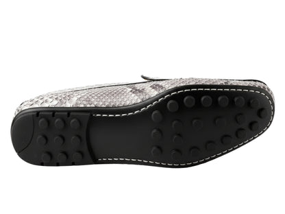 Genuine Python Snakeskin Loafers: Natural Gray Unisex Slip-On Shoes