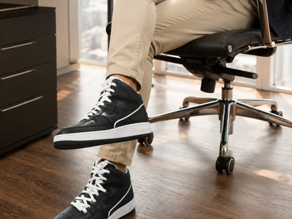 Black Ostrich Skin Leather High-Top Sneakers