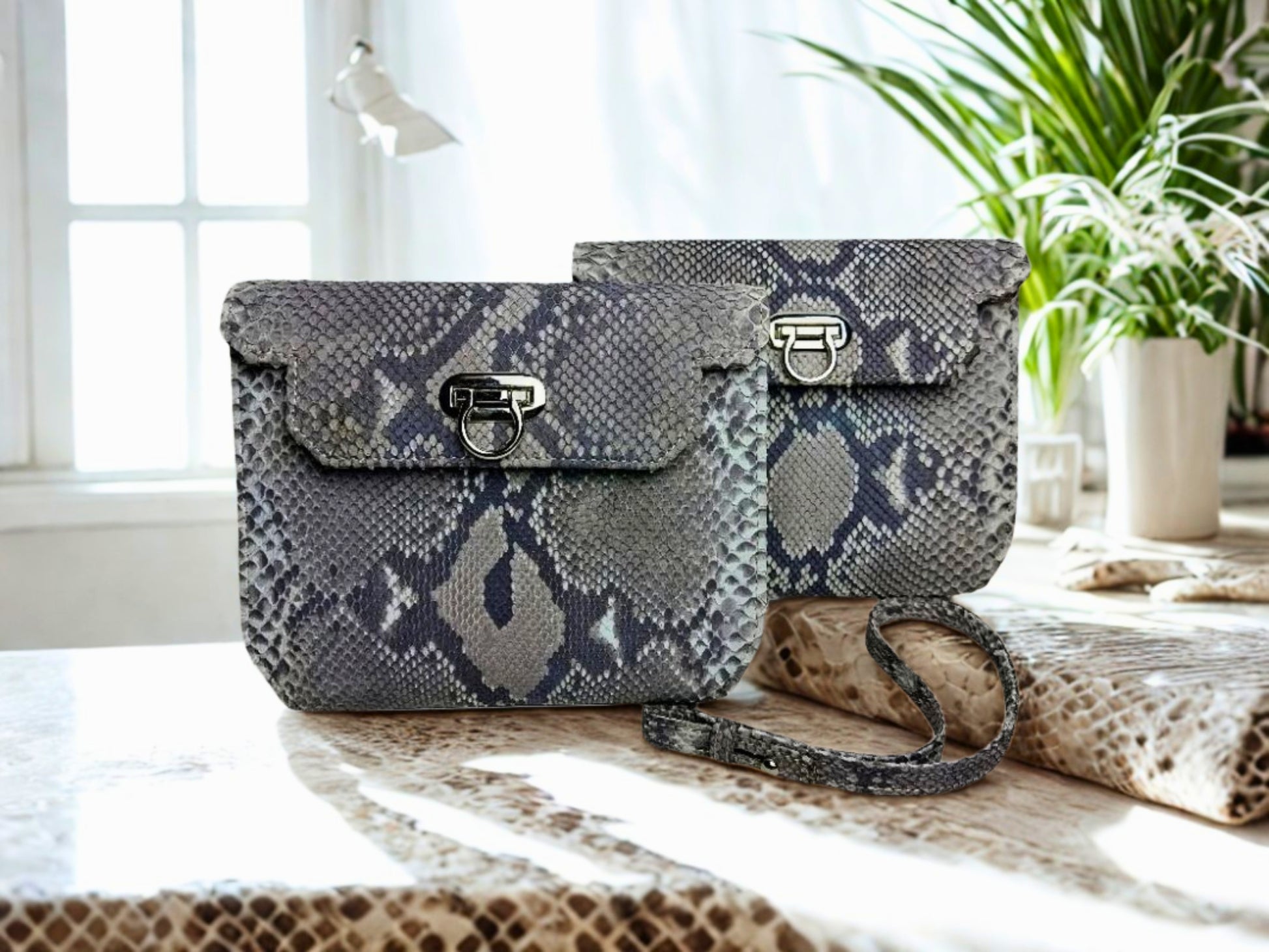 Designer Python Clutch Bags view on studio photo table