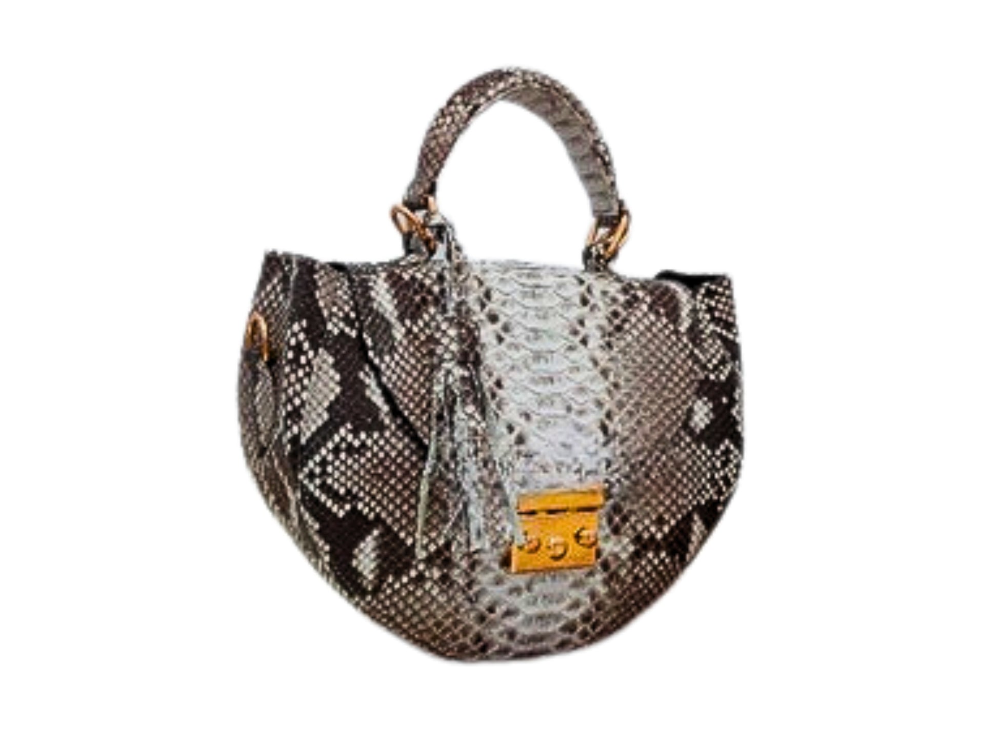 Oval Snakeskin Satchel Handbag - Gray Natural