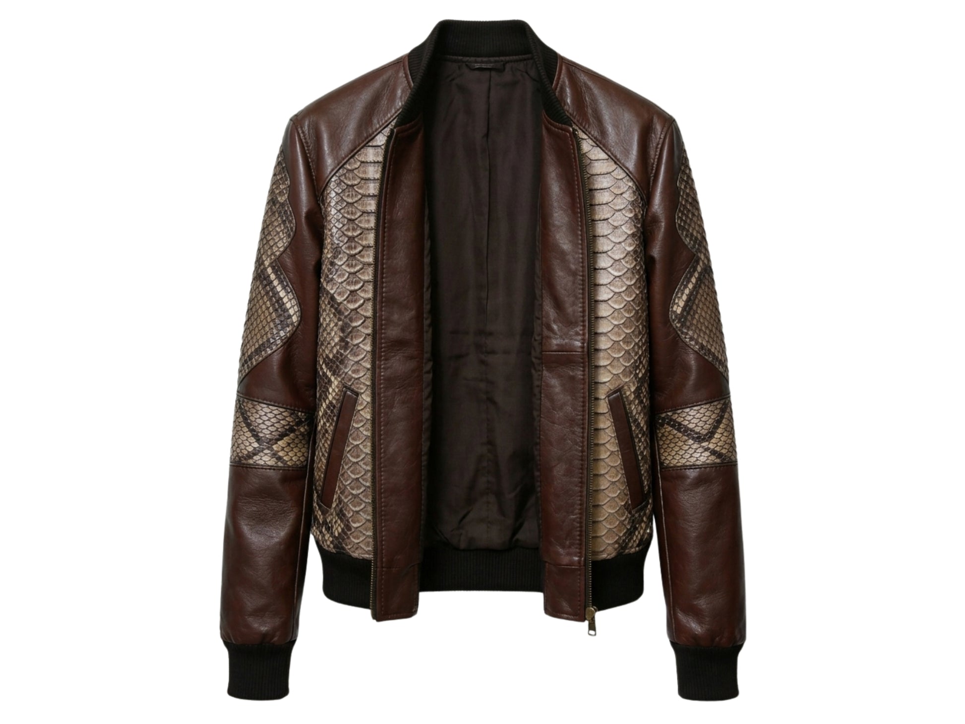 Dark Brown Python Snakeskin Bomber Jacket
