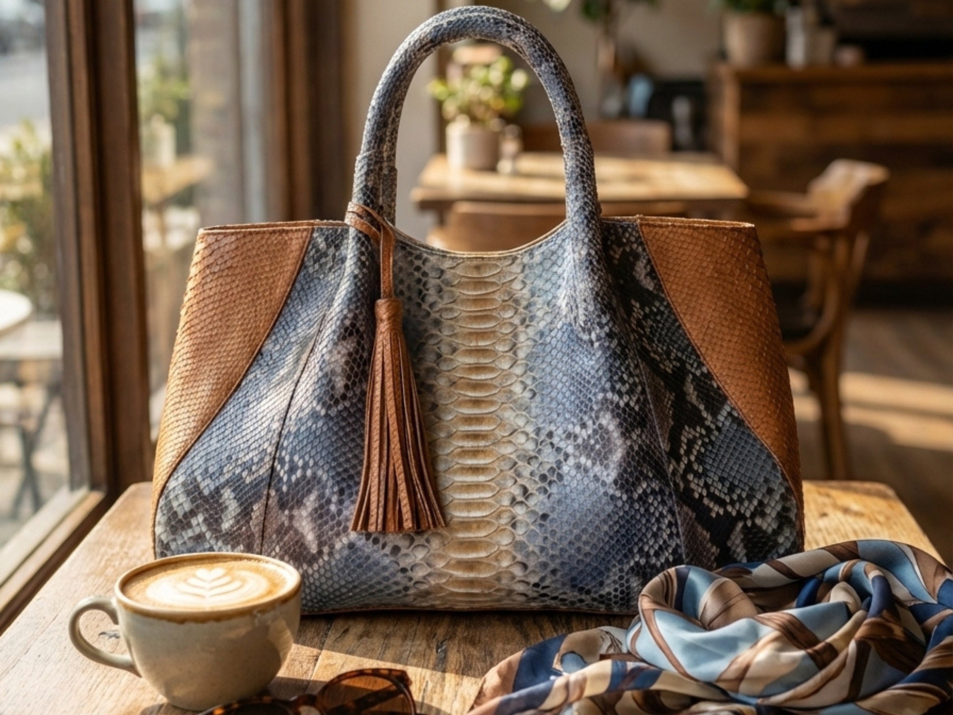 Multi Color Python Snakeskin Tote Leather Bag