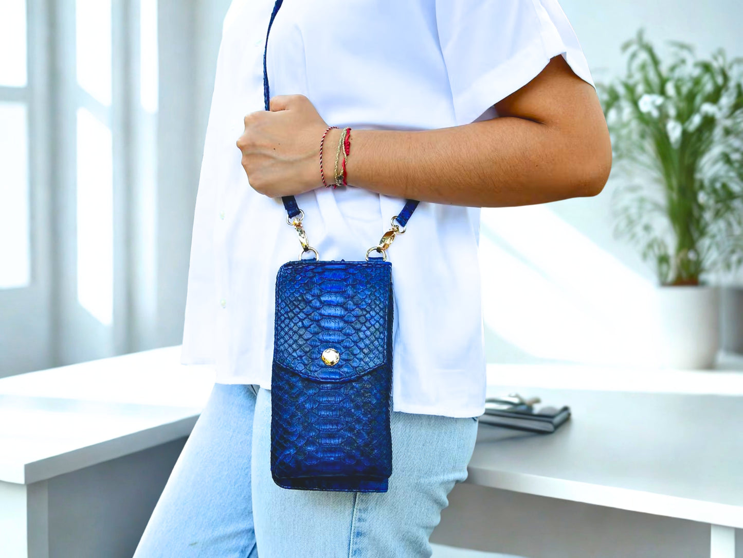 Cell Phone Case Crossbody Wallet Purse on crossbody strap by model