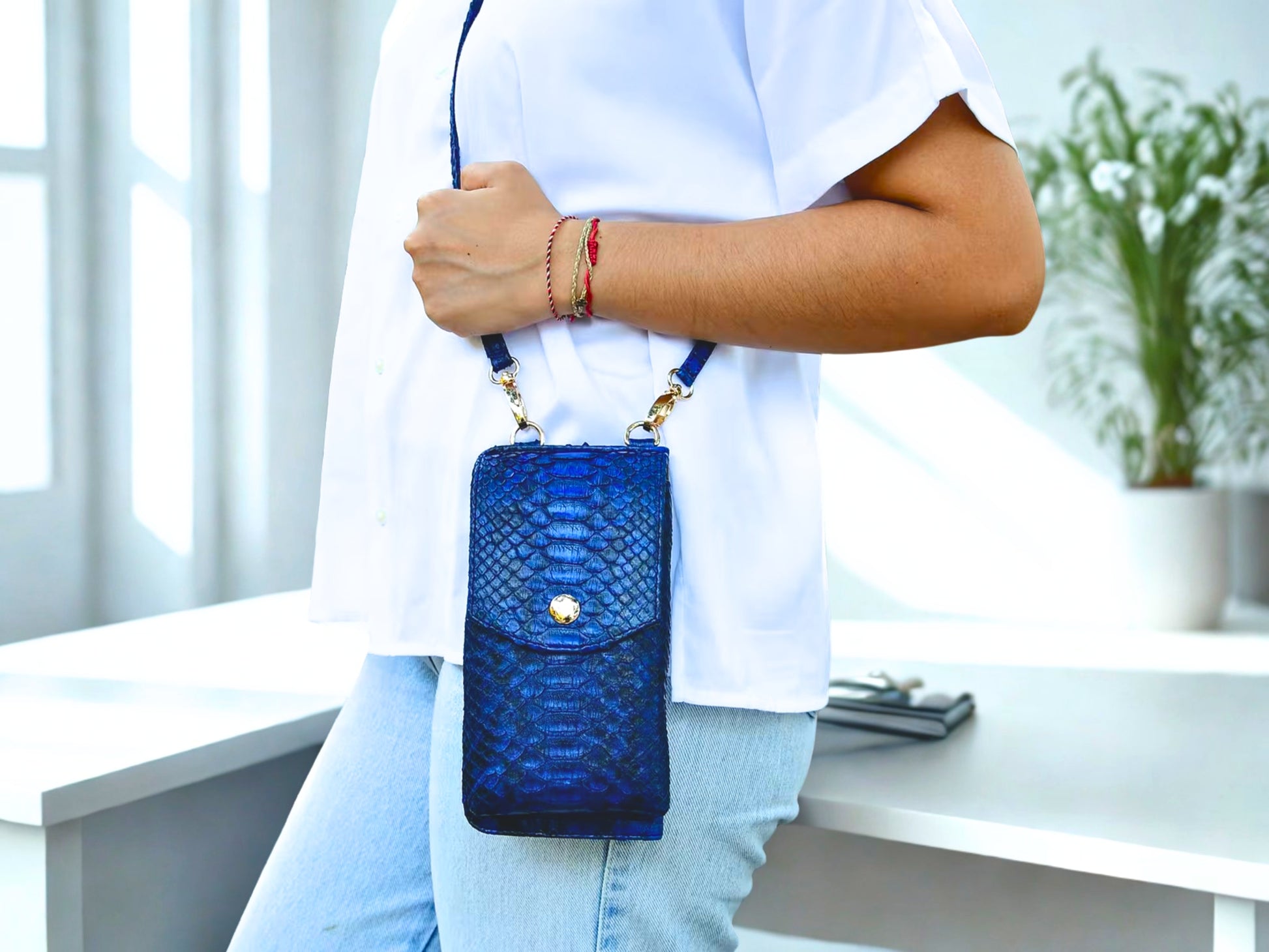 Cell Phone Case Crossbody Wallet Purse on crossbody strap by model