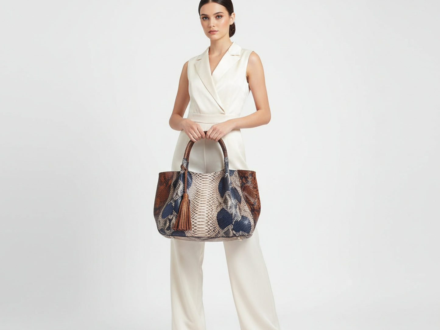 Brown Python Snakeskin Tote Bag