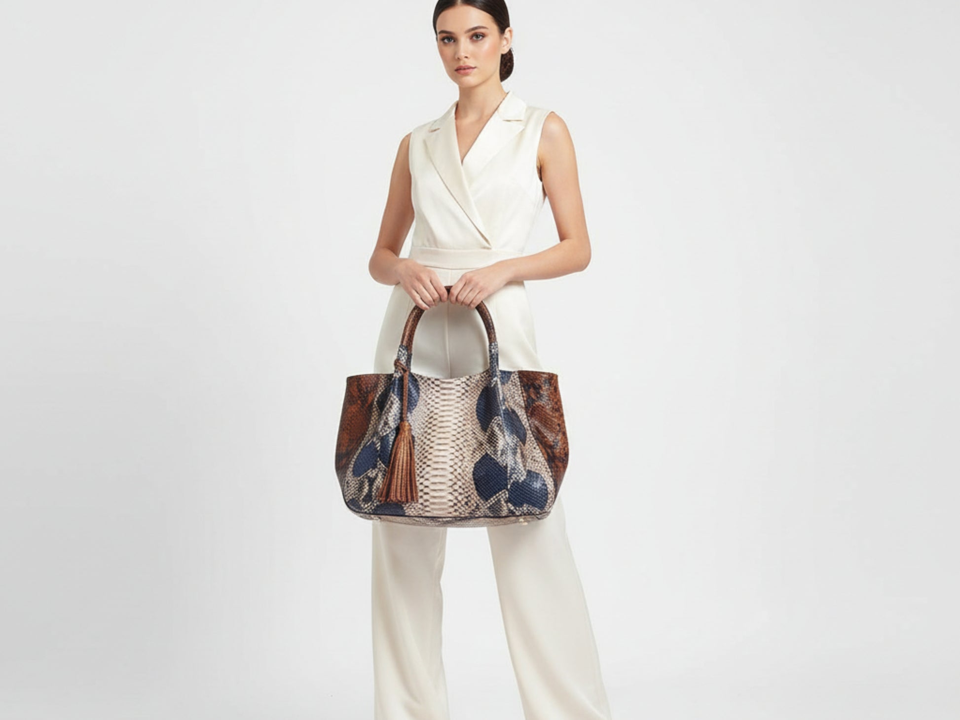Brown Python Snakeskin Tote Bag