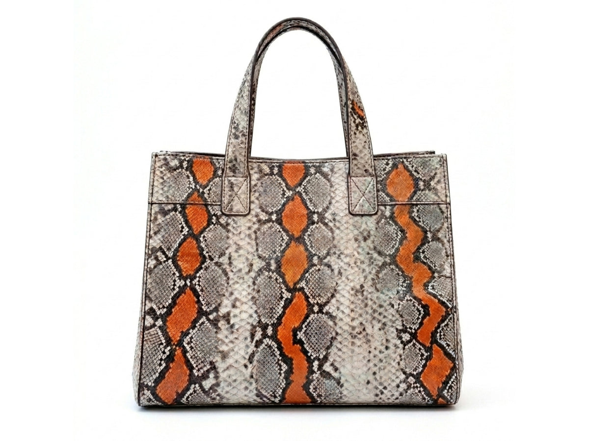 Genuine Python Snakeskin Tote Bag: Multi Orange Exotic Leather Skin