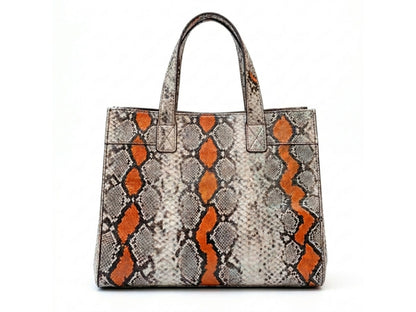 Genuine Python Snakeskin Tote Bag: Multi Orange Exotic Leather Skin