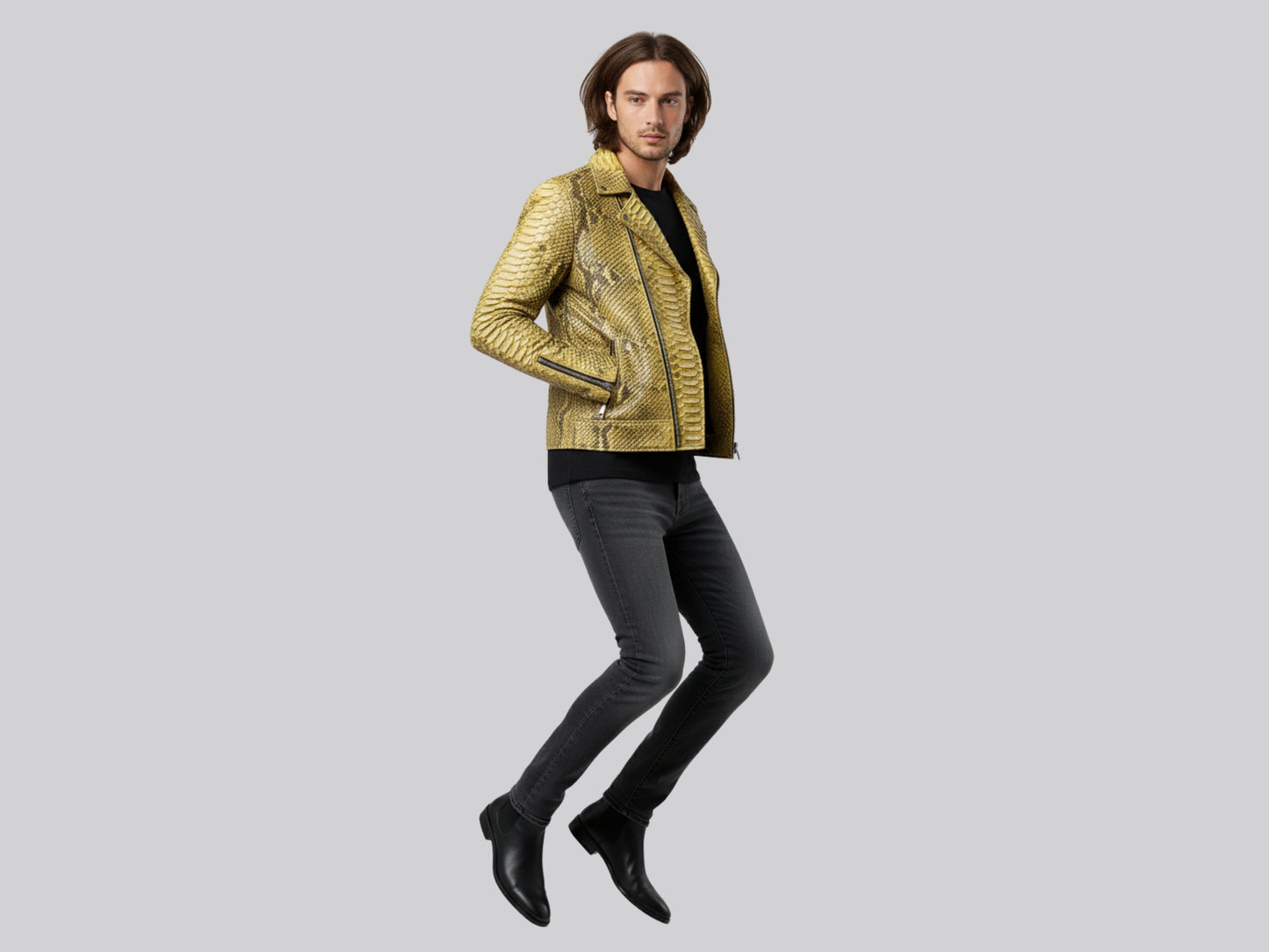 Genuine Python Snakeskin Biker Jacket: Gold Exotic Leather Motorcycle Jacket
