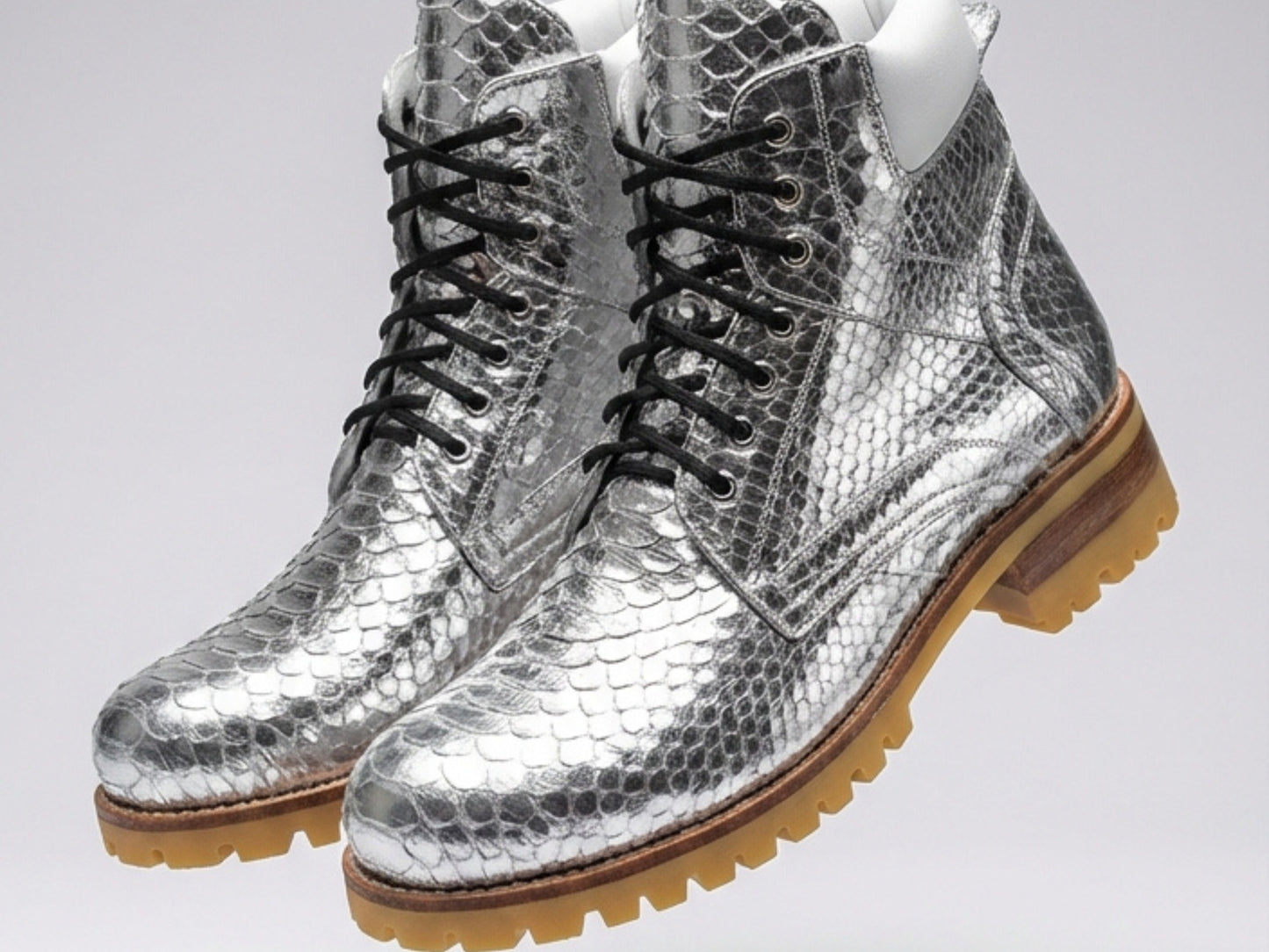 Genuine Python Snakeskin Boots | Metallic Silver & Gold Exotic Leather Footwear