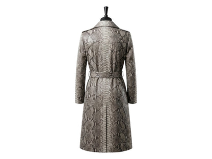 Gray Python Snakeskin Women Trench Coat