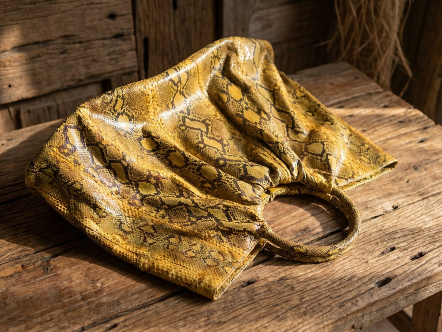Yellow Snakeskin Tote Bag – Large Shoulder Purse