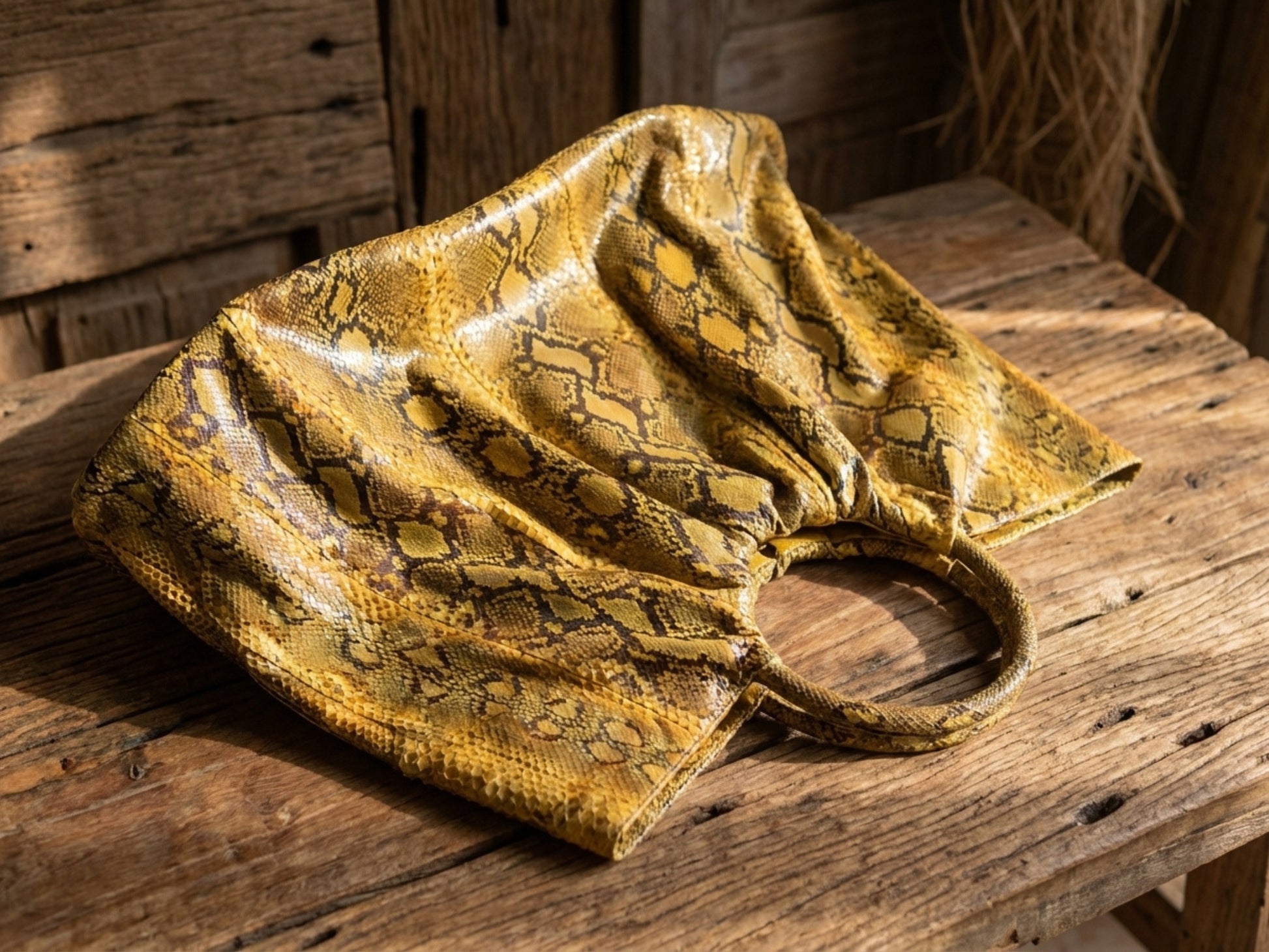 Yellow Snakeskin Tote Bag – Large Shoulder Purse