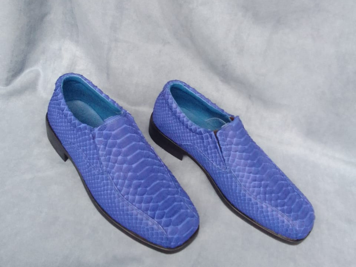 Blue Python Snakeskin Oxford Shoes: Handmade Exotic Leather Dress Shoes for Men