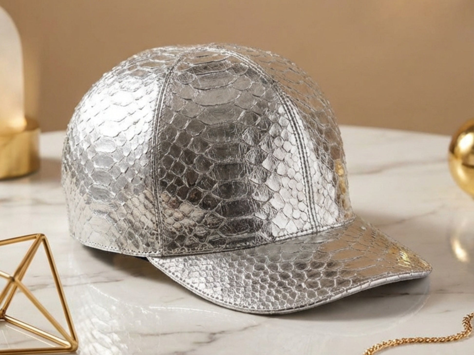 Metallic Silver & Gold Genuine Python Snakeskin Hat