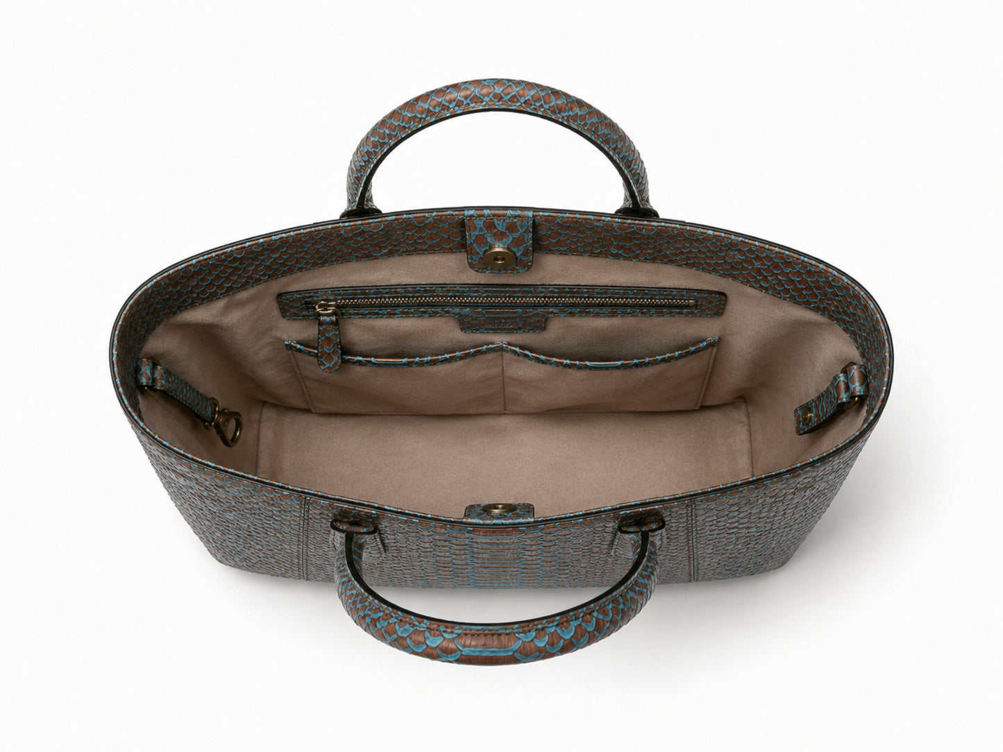 Aqua Brown Python Snakeskin Tote Leather Bag