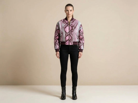 Blush Pink Python Snakeskin Bomber Jacket