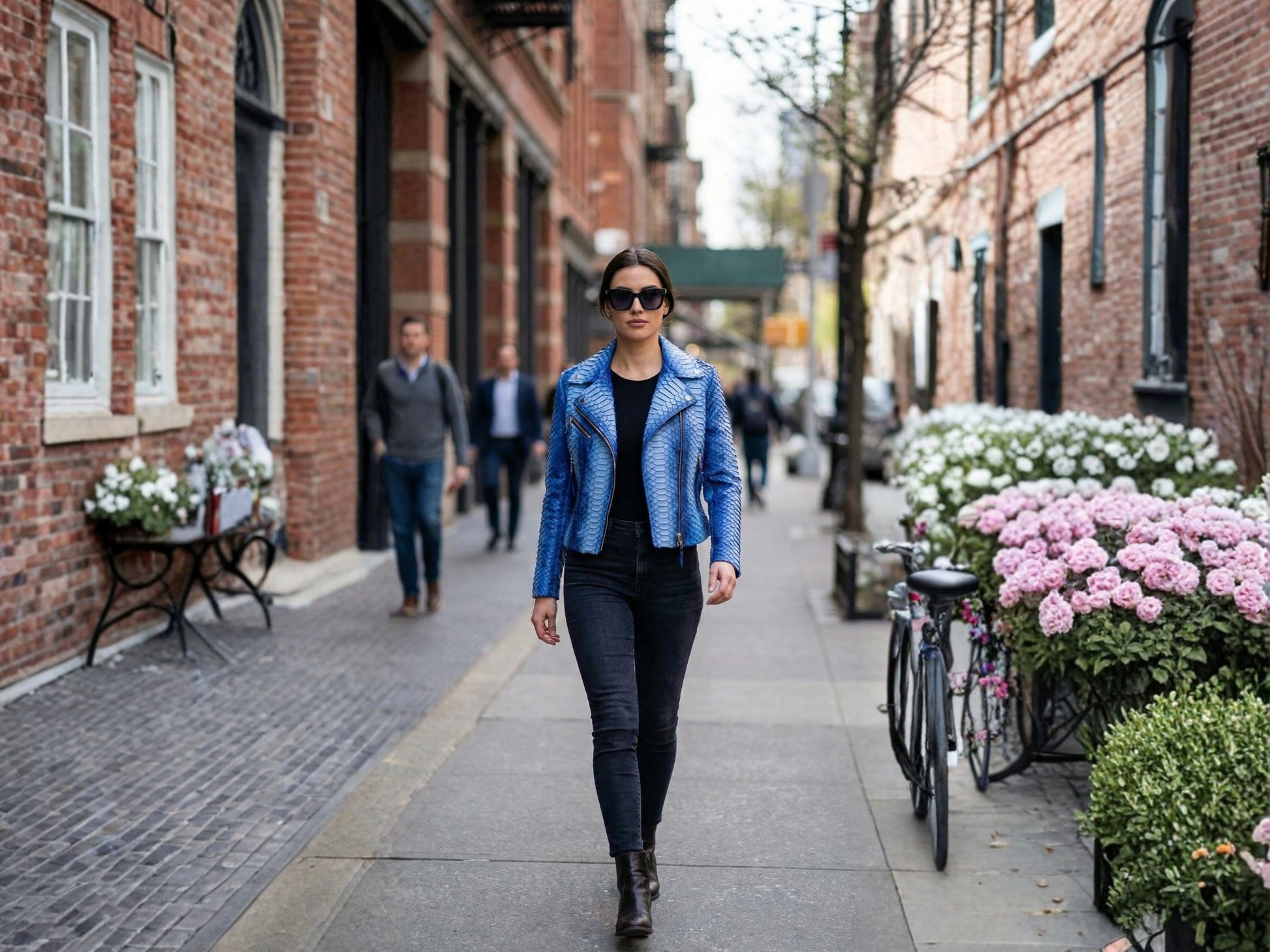 Handmade Blue Python Snakeskin Biker Jacket – Exotic Leather Moto Coat