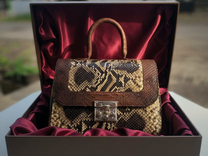 Luxury Brown Python Snakeskin Leather Handbag: Genuine Exotic Leather Women Bag