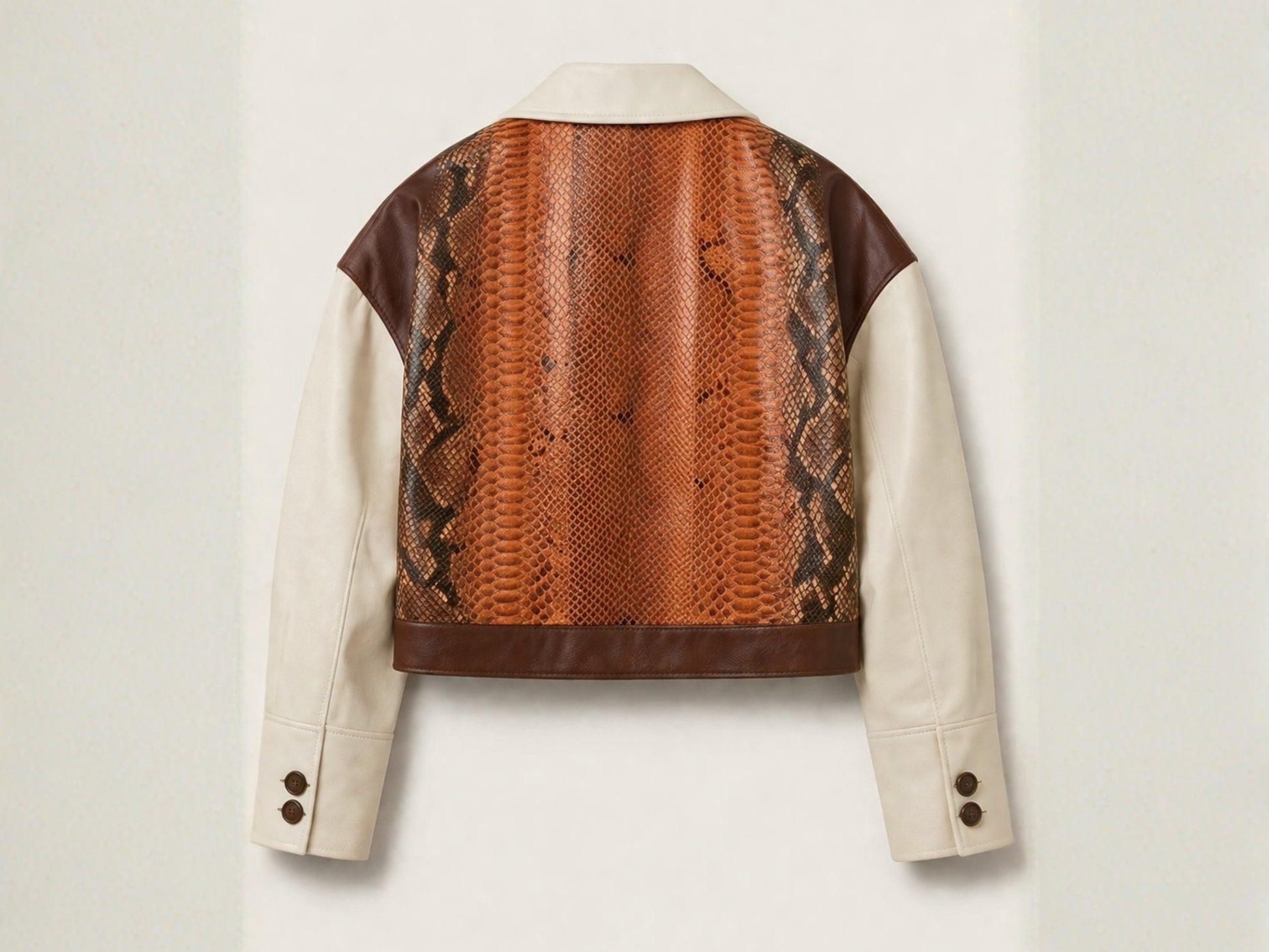 Cream Cognac Genuine Python Snakeskin Lambskin Double Breasted Blazer