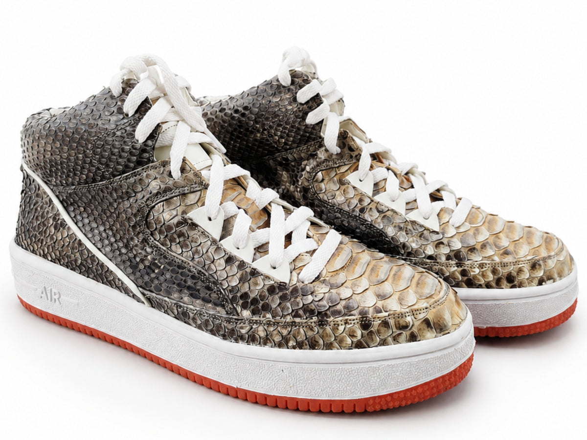 Multi Color Python Snakeskin Leather High-Top Sneakers