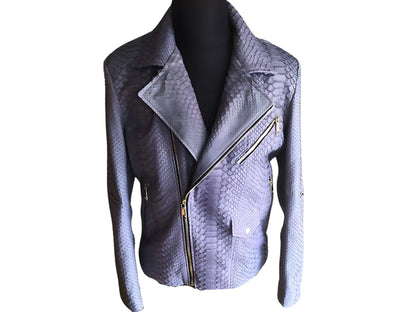 front view of Amethyst Smoke Snakeskin Leather Jacket