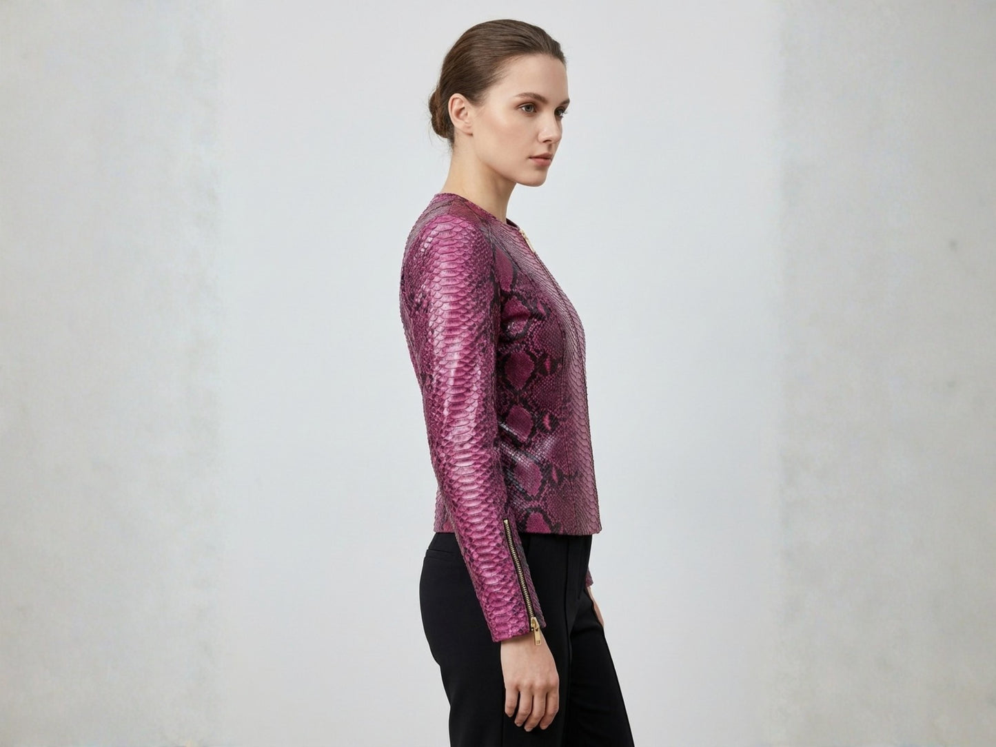Pink Burgundy Python Snakeskin Leather Jacket