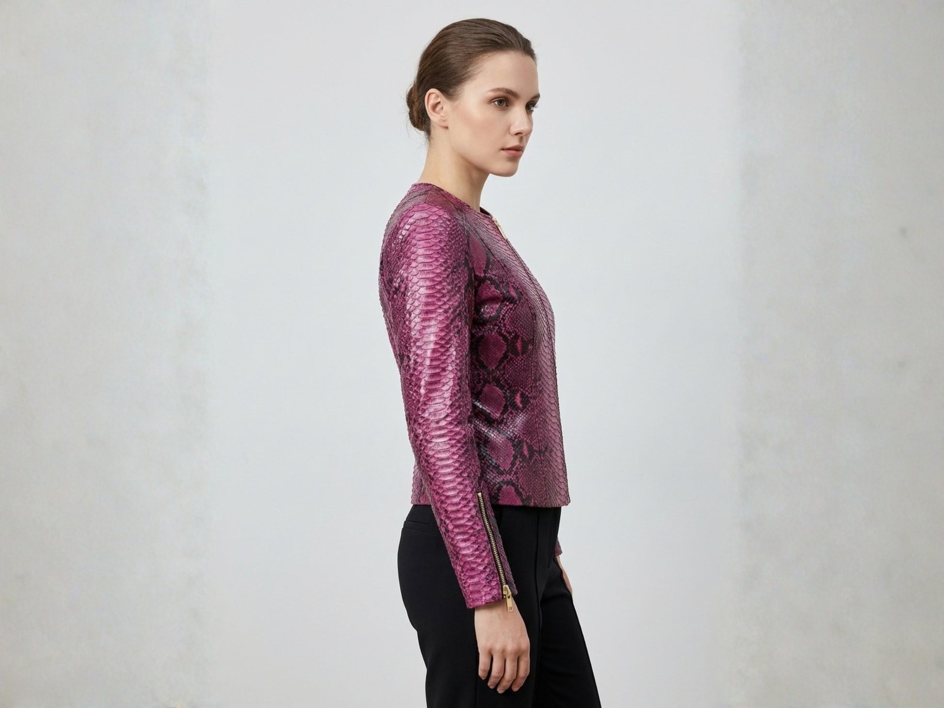Pink Burgundy Python Snakeskin Leather Jacket