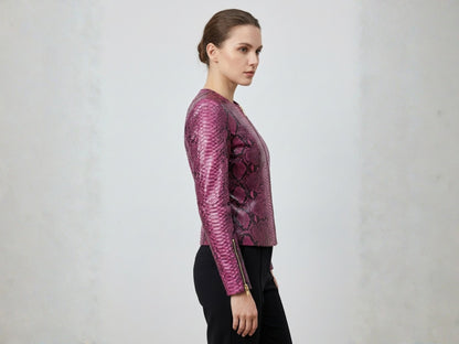 Pink Burgundy Python Snakeskin Leather Jacket