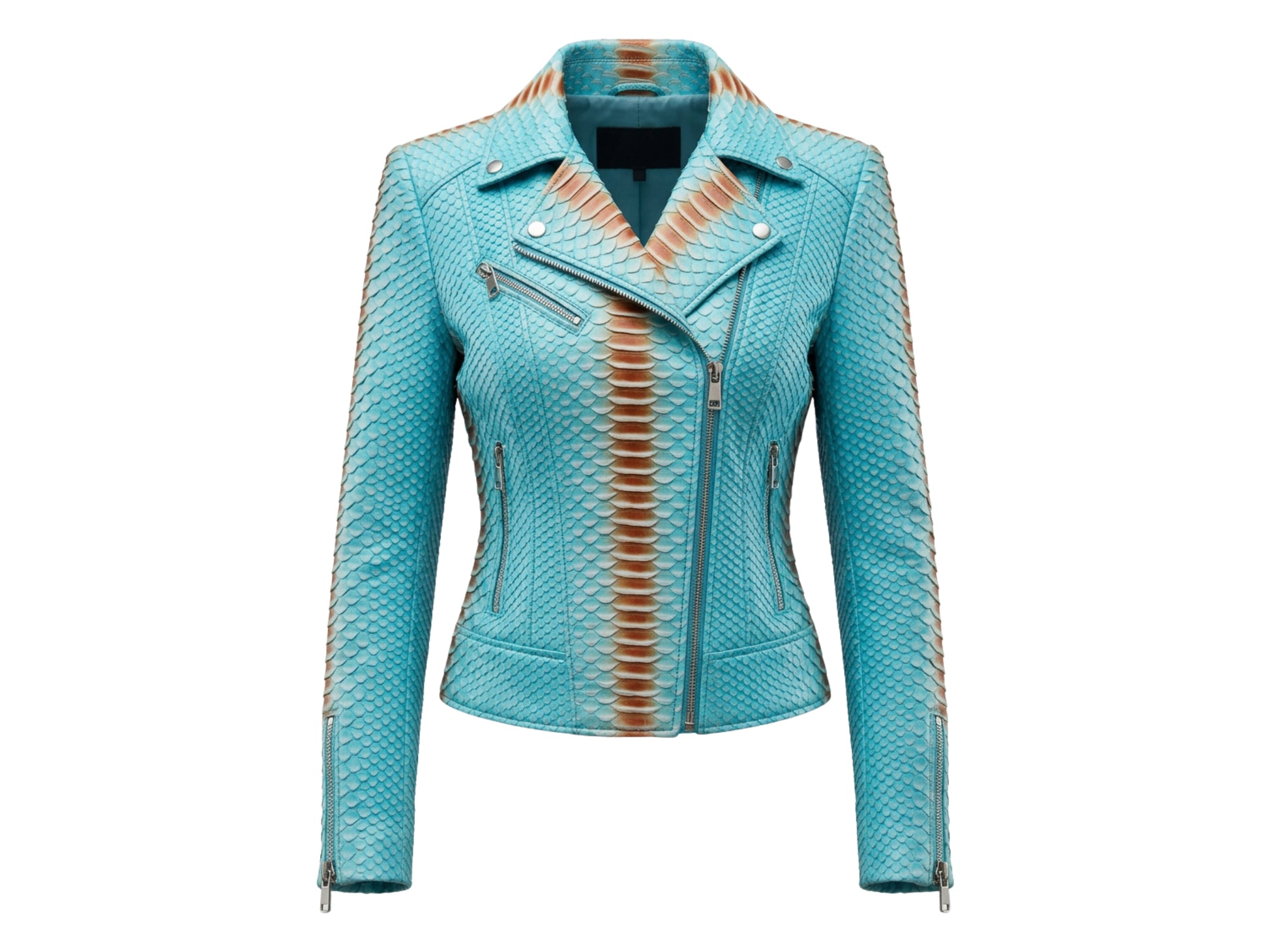 Turquoise Python Snakeskin Leather Jacket