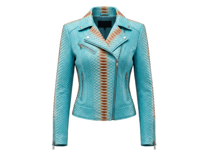 Turquoise Python Snakeskin Leather Jacket