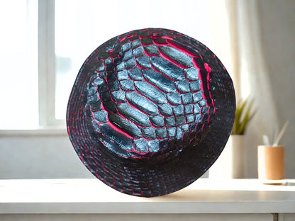 snakeskin bucket hat - black red gradation on top view
