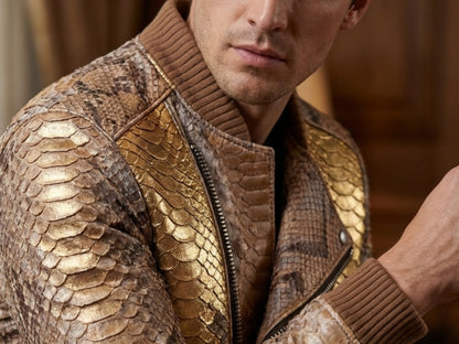 Gold Python Snakeskin Biker Jacket
