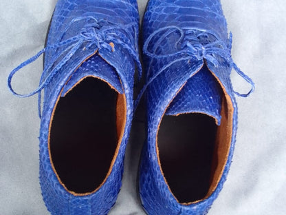 Blue Python Snakeskin Oxford Shoes for Men: Handmade Exotic Leather Dress Shoes