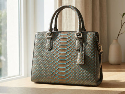 Brown Python Snakeskin Tote Satchel
