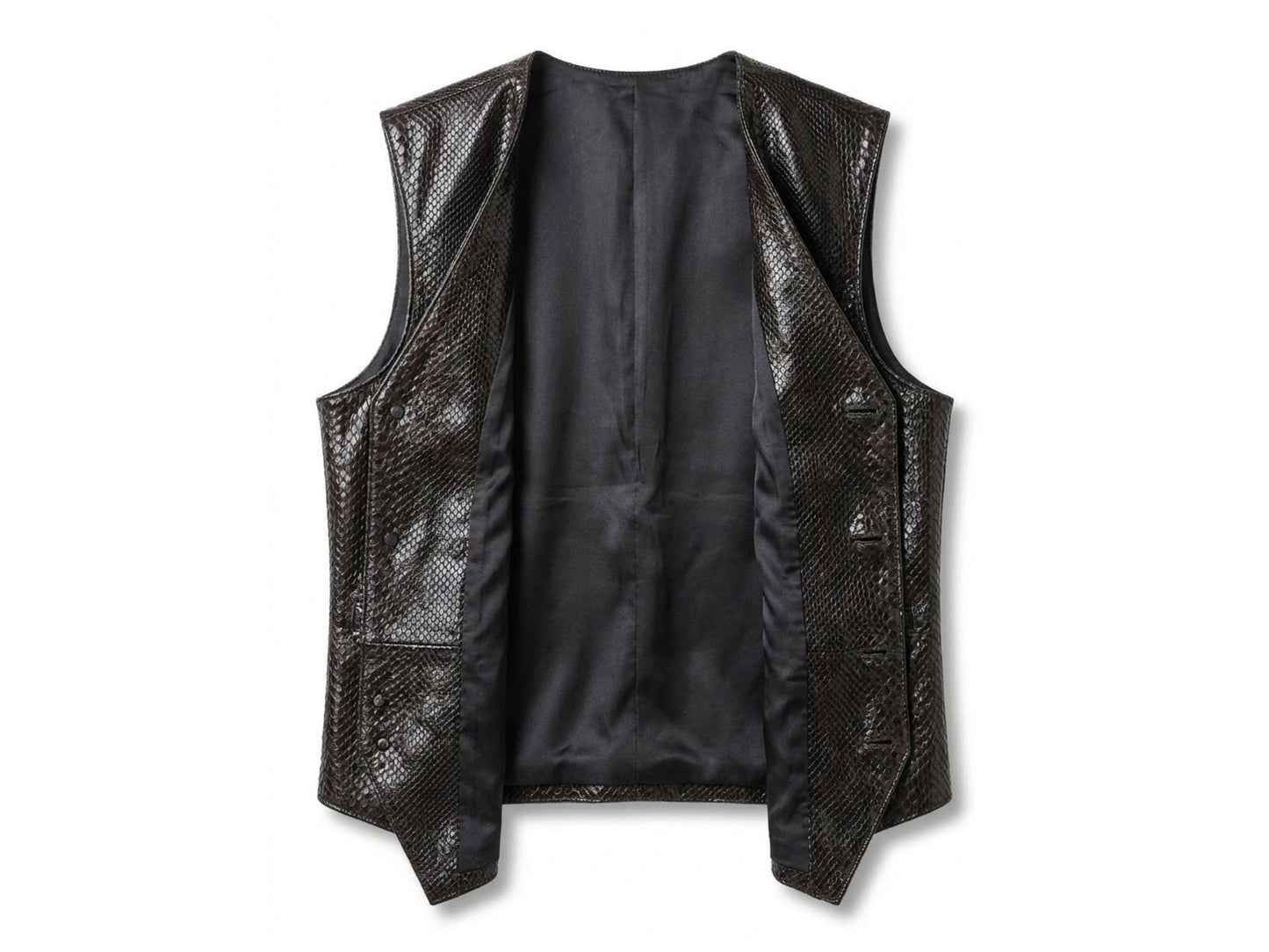 Genuine Python Snakeskin Leather Vest: Black Waistcoat