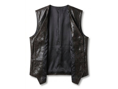 Genuine Python Snakeskin Leather Vest: Black Waistcoat