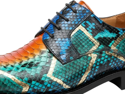 Genuine Python Snakeskin Oxford Shoes for Men: Handmade Multicolor Dress Shoes